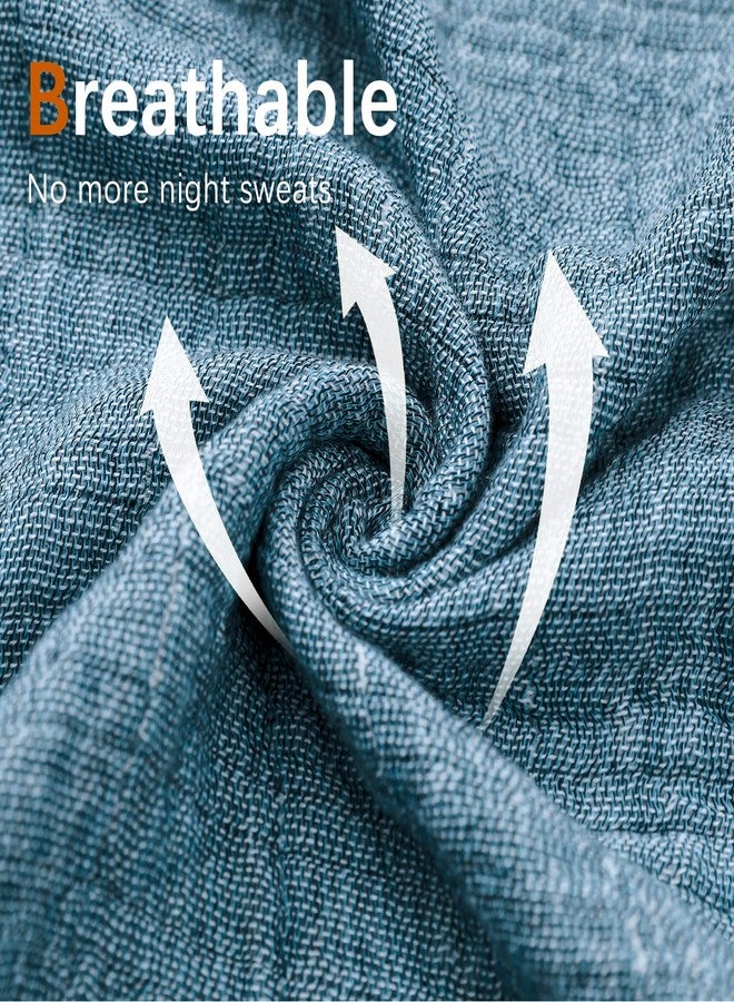 SE SOFTEXLY Cotton Muslin Blankets 4-Layer Blue Blanket for Bed Couch,Thermal Blanket for Adults Lightweight Soft Breathable Throw Blanket for All Season Full/Queen Gauze Blanket(80"x90",Vintage Blue) - Image 5